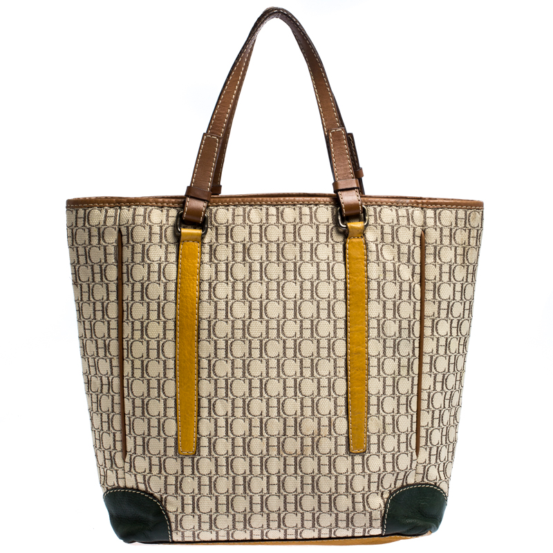 Pre Owned Carolina Herrera Multicolor Monogram Canvas and Leather Tote