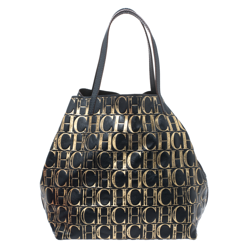 Pre Owned Carolina Herrera Midnight Blue Monogram Leather Matryoshka Tote