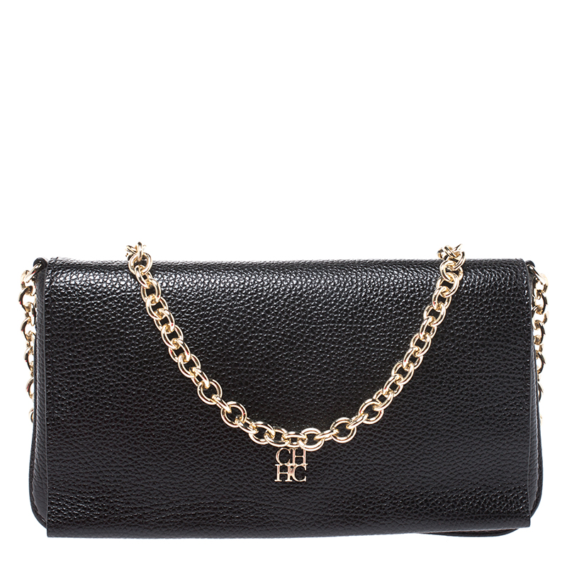 Carolina Herrera Black Leather Flap Crossbody Bag Carolina Herrera ...