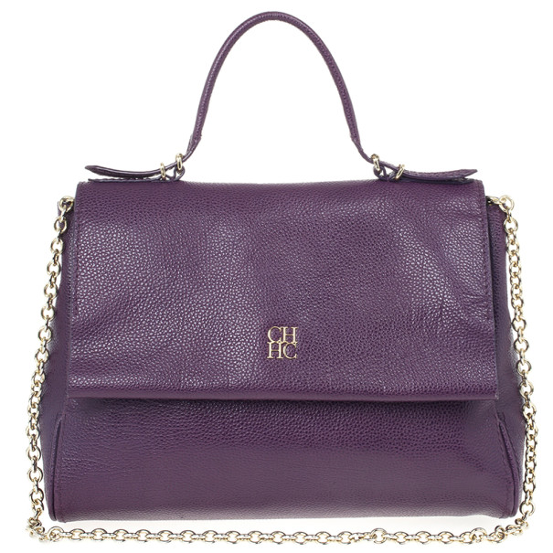 Pre Owned Carolina Herrera Purple Leather Minueto Flap Bag