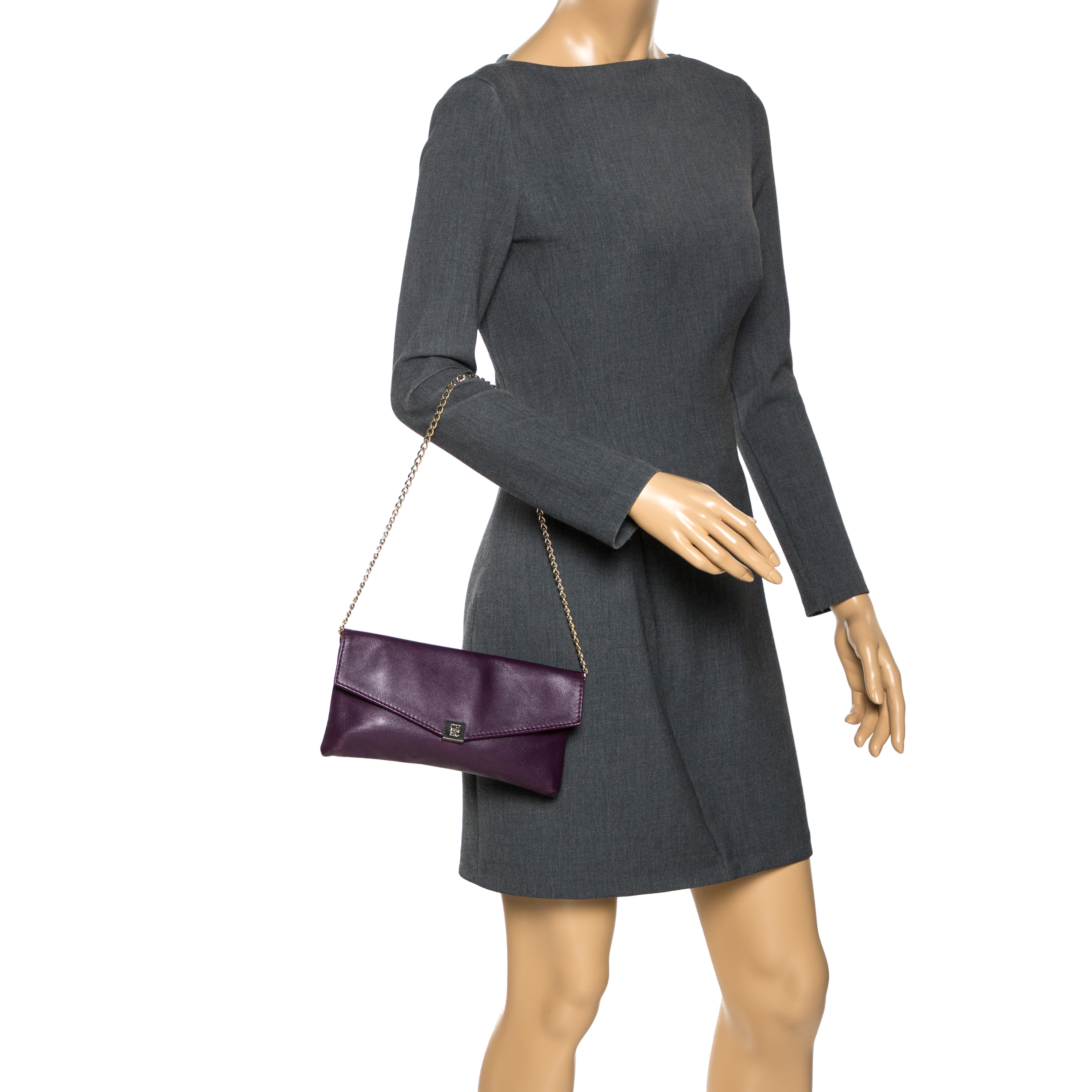 

Carolina Herrera Purple Leather Chain Clutch