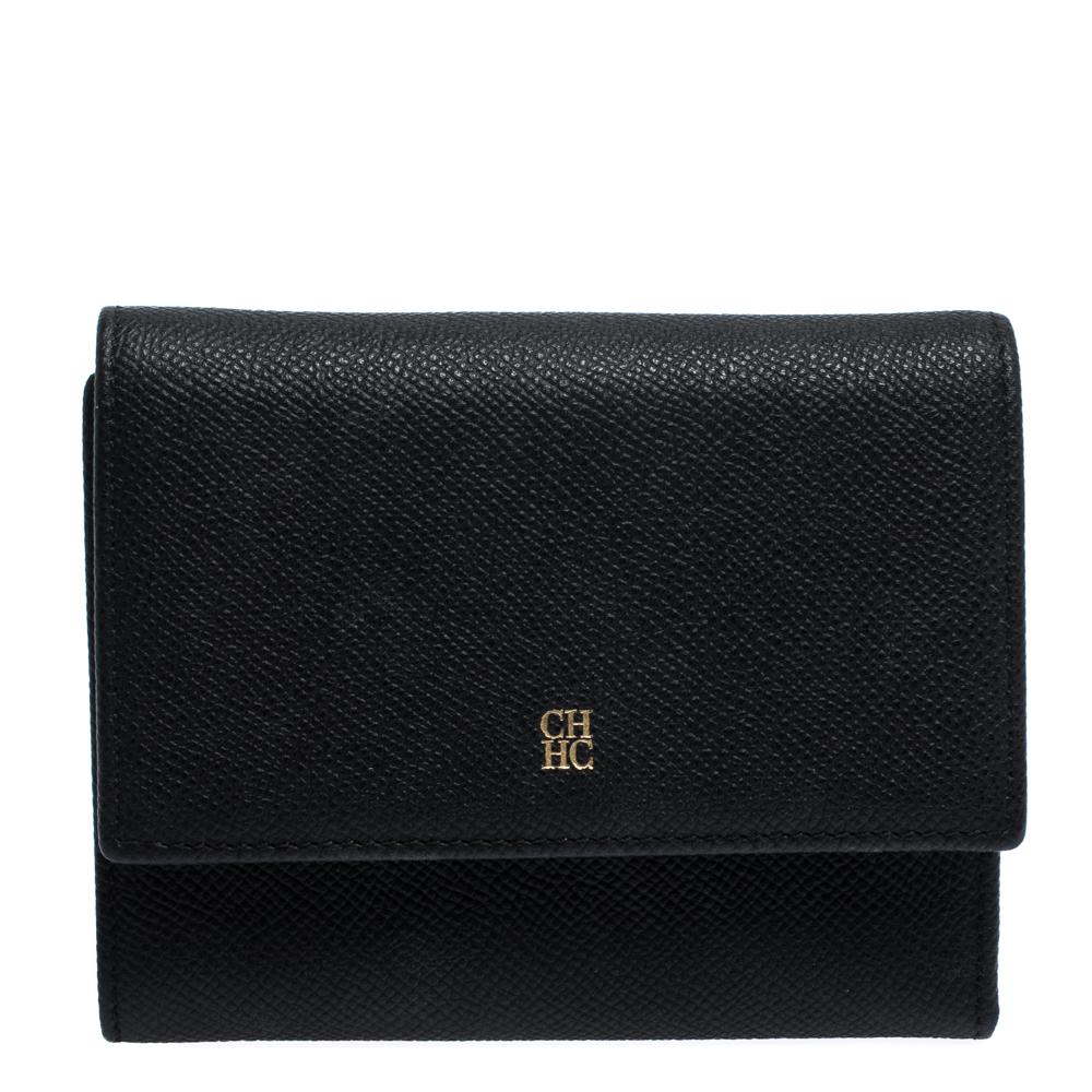 Pre-owned Carolina Herrera Black Leather Trifold Wallet | ModeSens