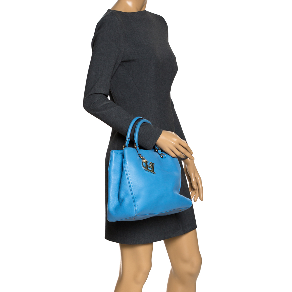 

Carolina Herrera Blue Leather Charm Tote