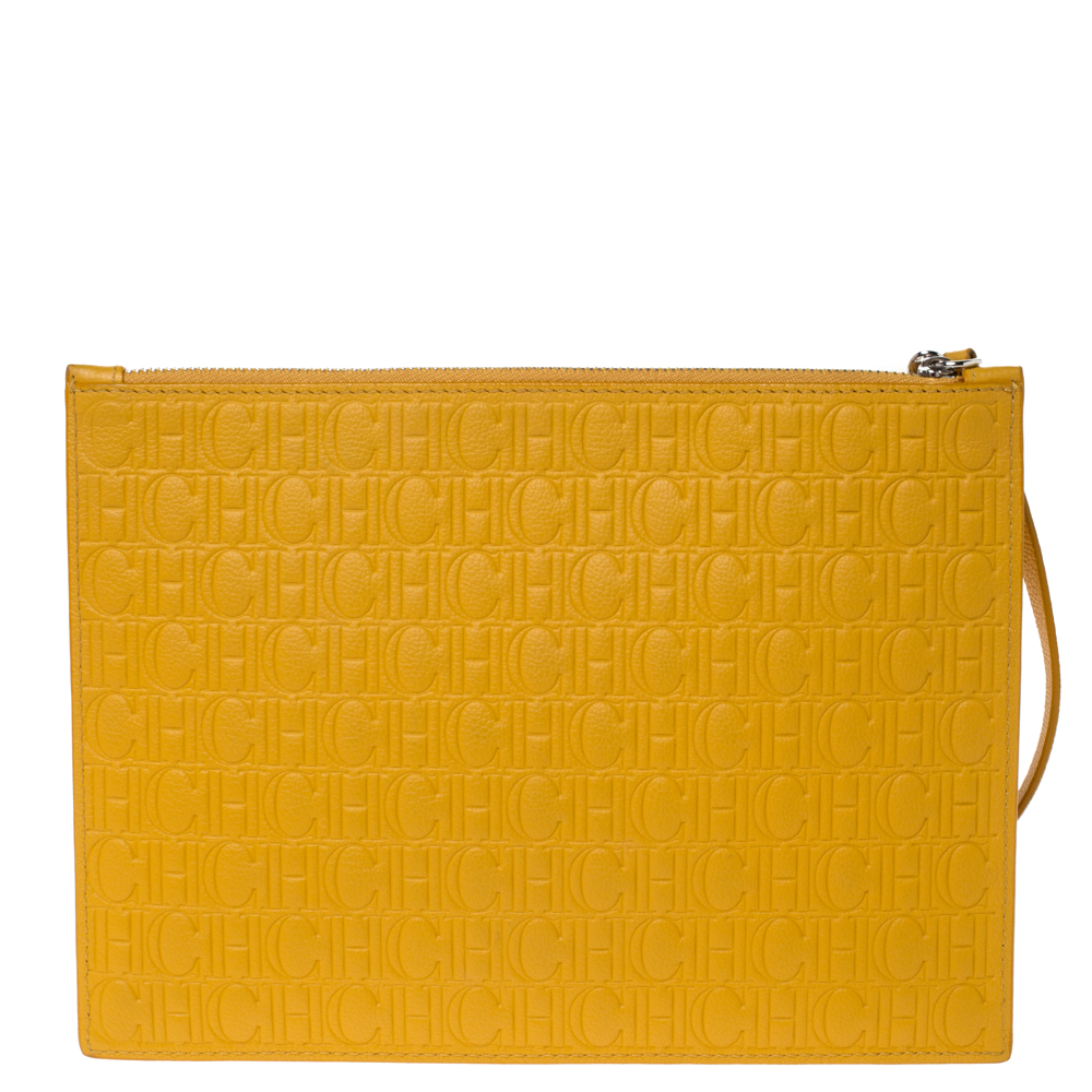 Carolina Herrera Mustard Embossed Leather Continental Pouch Carolina Herrera TLC