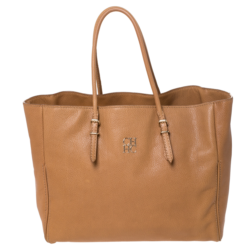 Pre Owned Carolina Herrera Tan Leather Tote