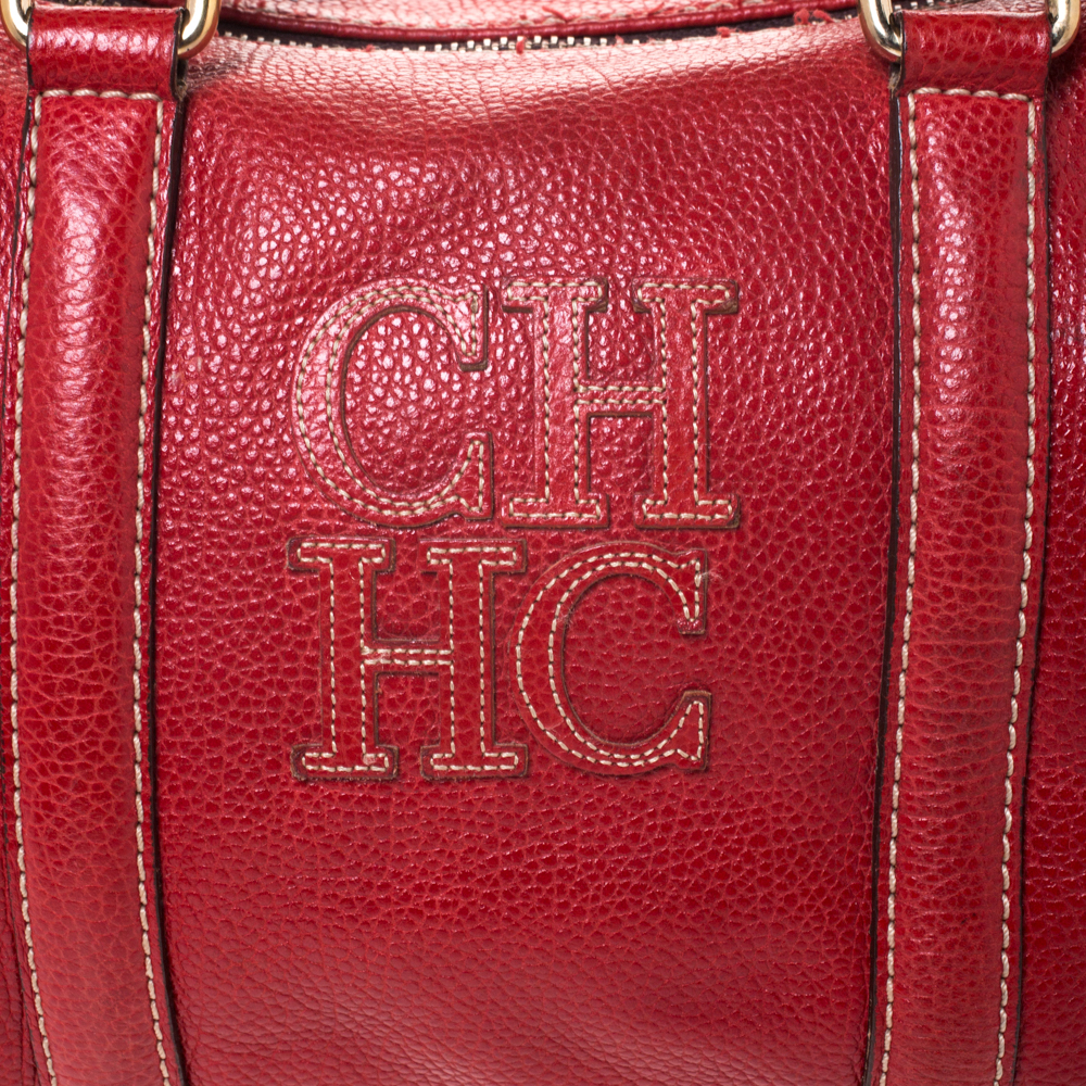 Carolina Herrera Andy White/Red Boston Handbag E2921