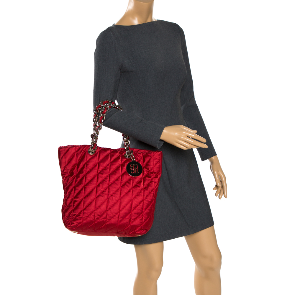 

Carolina Herrera Red Quilted Satin Chain Tote