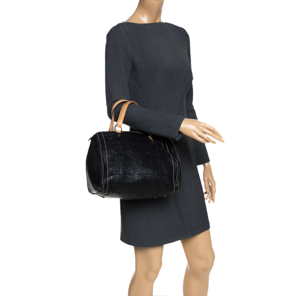 

Carolina Herrera Black Monogram Leather Andy Boston Bag
