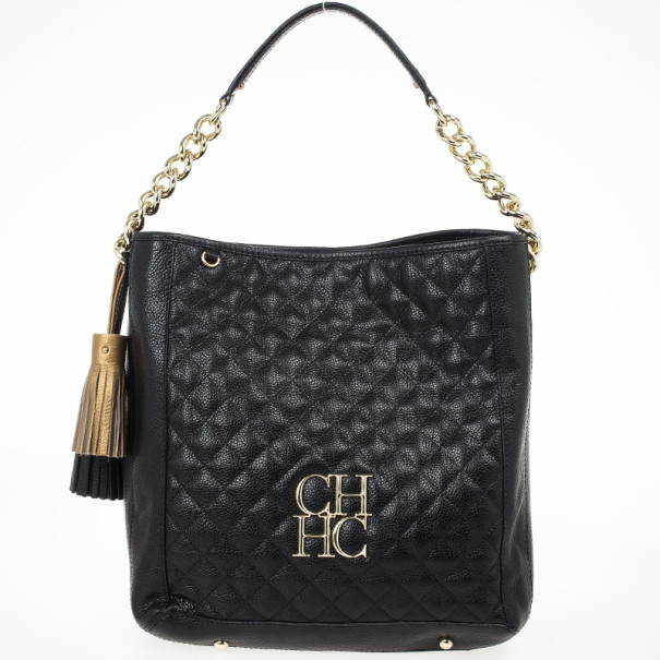 Pre Owned Carolina Herrera CH Black Monogram Tote