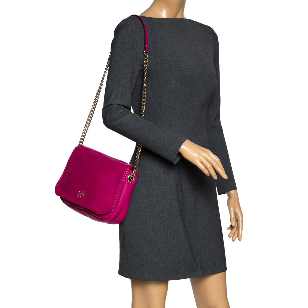 

Carolina Herrera Magenta Leather Flap Shoulder Bag, Pink