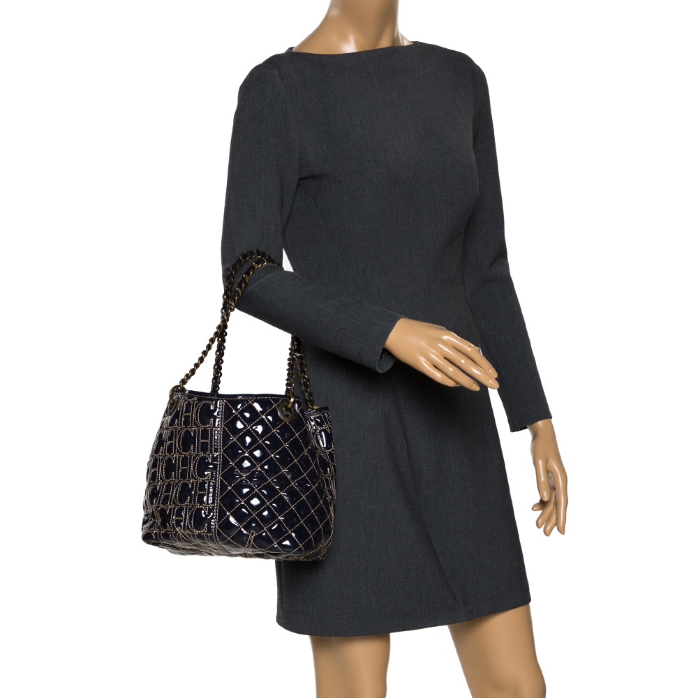 

Carolina Herrera Eggplant Monogram Patent Leather Chain Tote, Purple