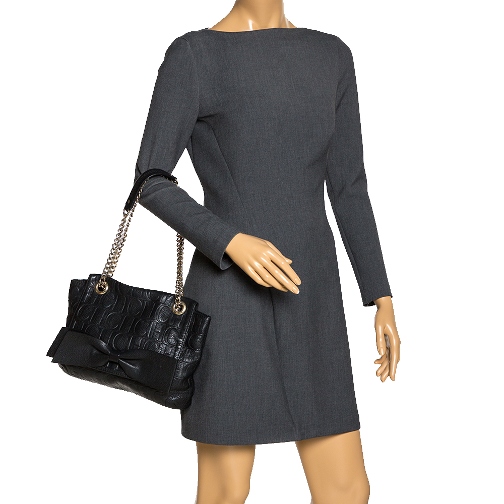 

Carolina Herrera Black Embossed Leather Audrey Shoulder Bag