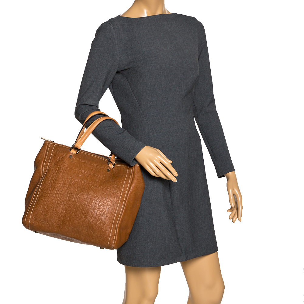 

Carolina Herrera Brown Embossed Leather Andy Tote