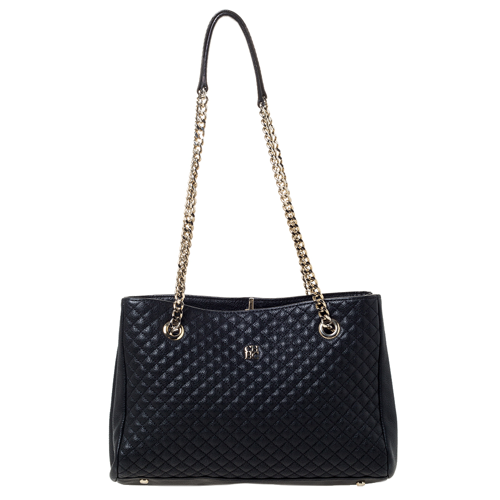 Pre Owned Carolina Herrera Black Quilted Leather Tote