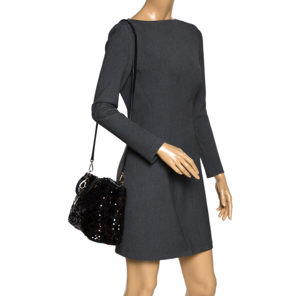 

Carolina Herrera Black Sequins and Leather Charm Tote