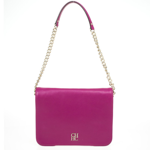 Pre Owned Carolina Herrera Fuchsia Flap Bag