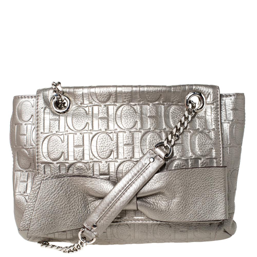 Carolina Herrera Grey Monogram Embossed Leather Audrey Shoulder Bag ...