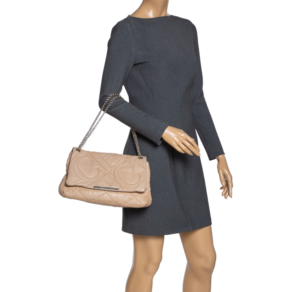 

Carolina Herrera Beige Leather Flap Chain Shoulder Bag