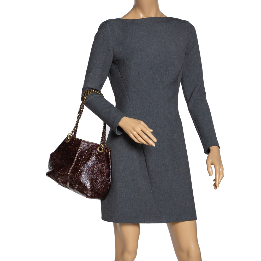 

Carolina Herrera Brown/Gold Monogram Leather Chain Shoulder Bag