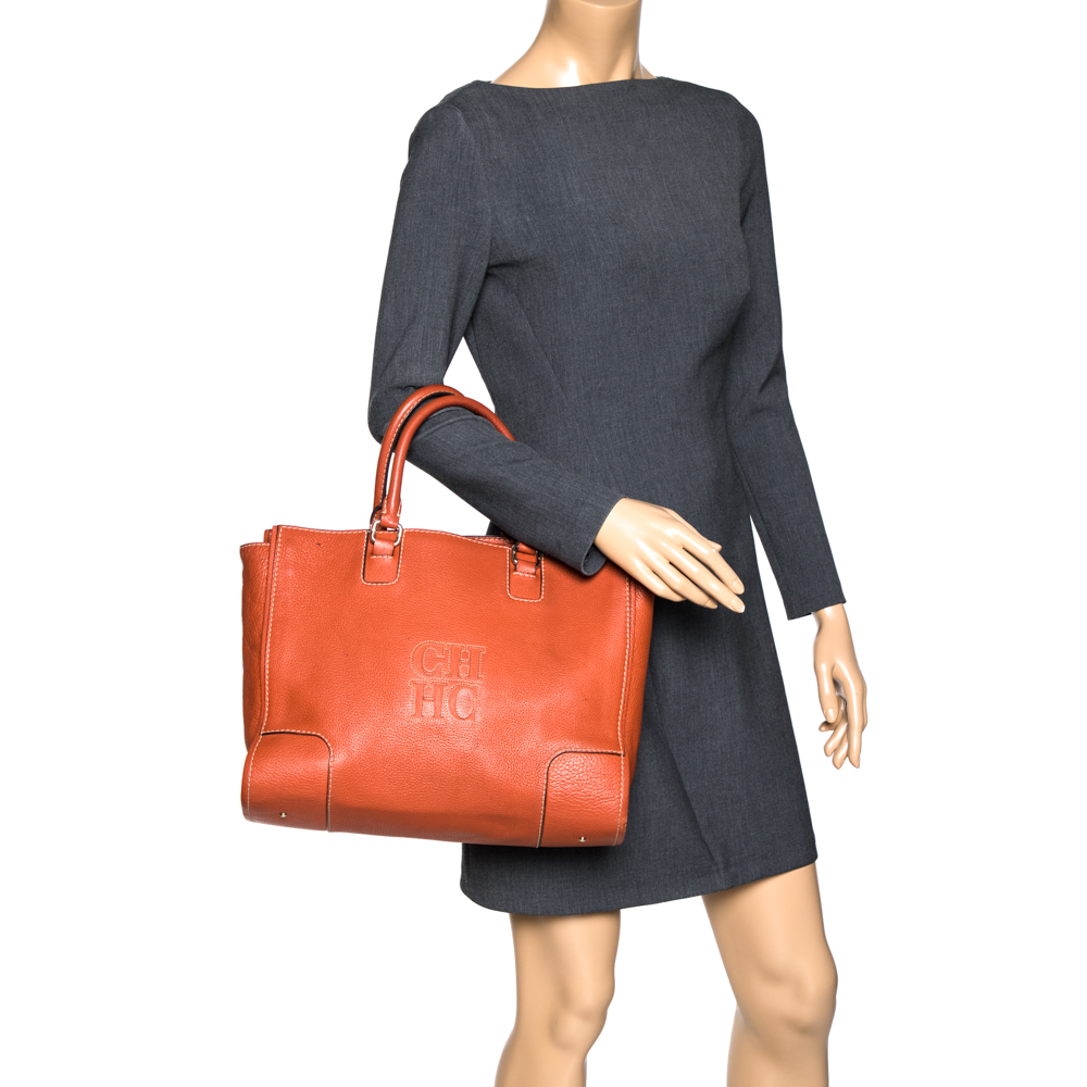

Carolina Herrera Orange Leather Shopper Tote