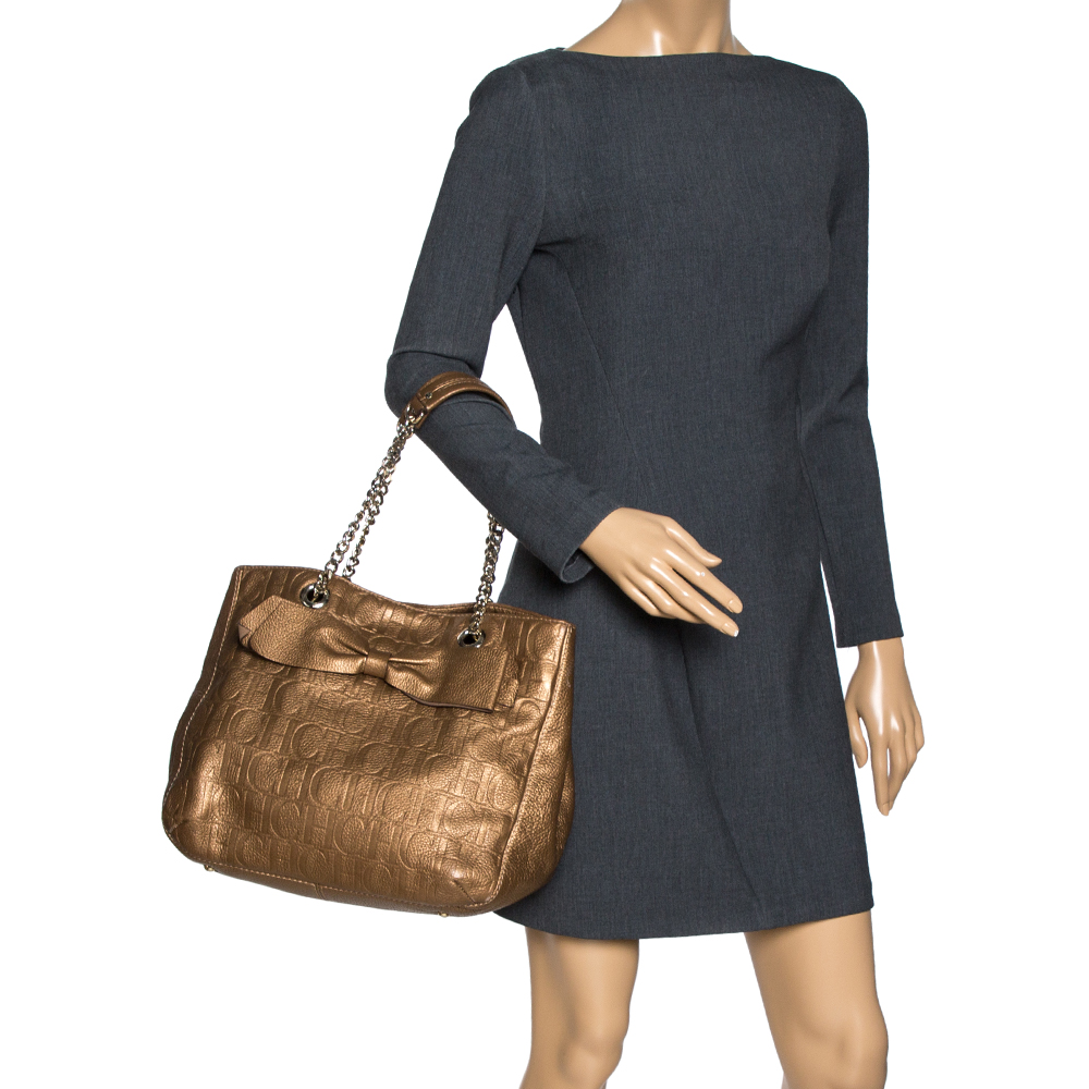 

Carolina Herrera Gold Monogram Leather Audrey Tote