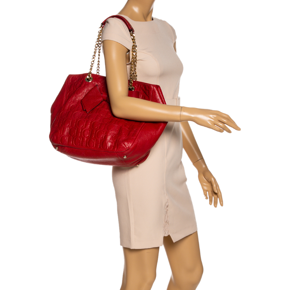 

Carolina Herrera Red Monogram Leather Audrey Tote