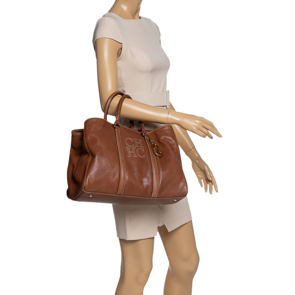 

Carolina Herrera Brown Pebbled Leather Large Matteo Tote