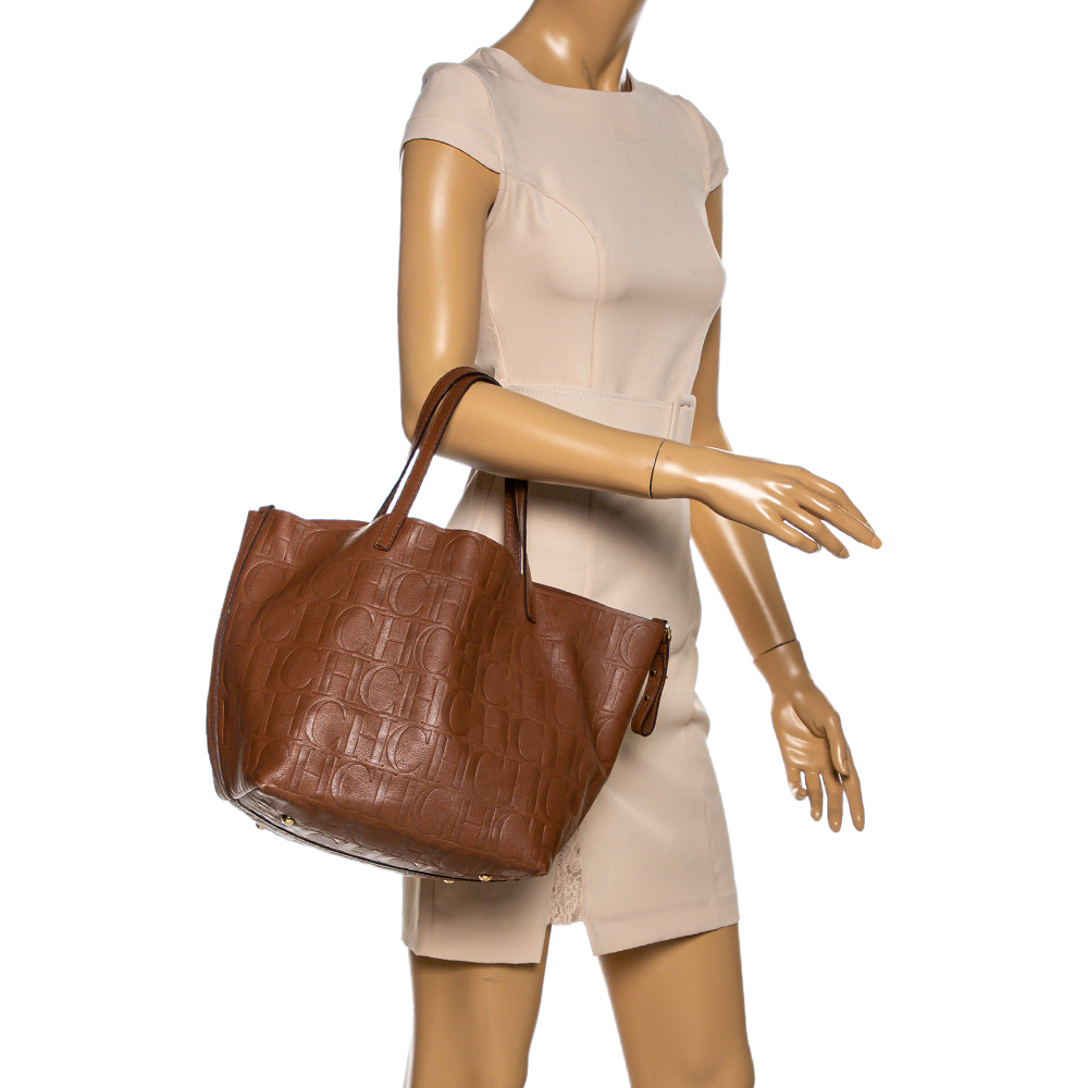 

Carolina Herrera Brown Monogram Leather Matryoshka Tote