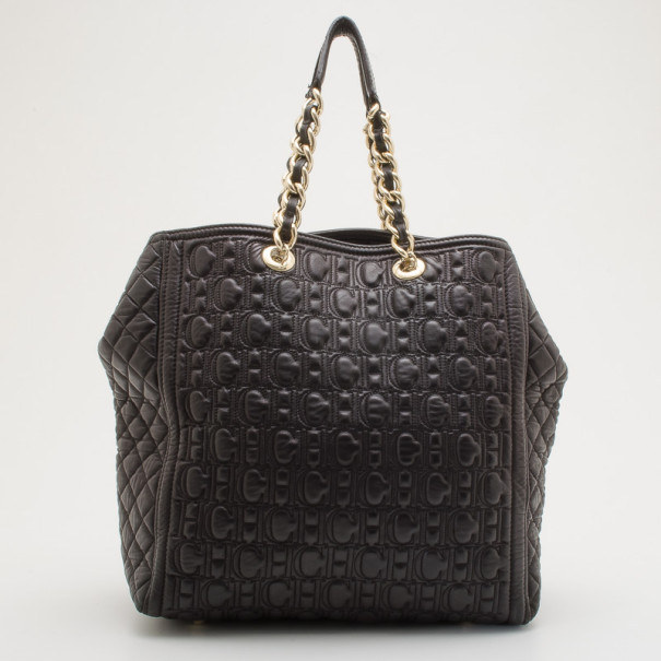 Pre Owned Carolina Herrera CH Black Monogram Tote