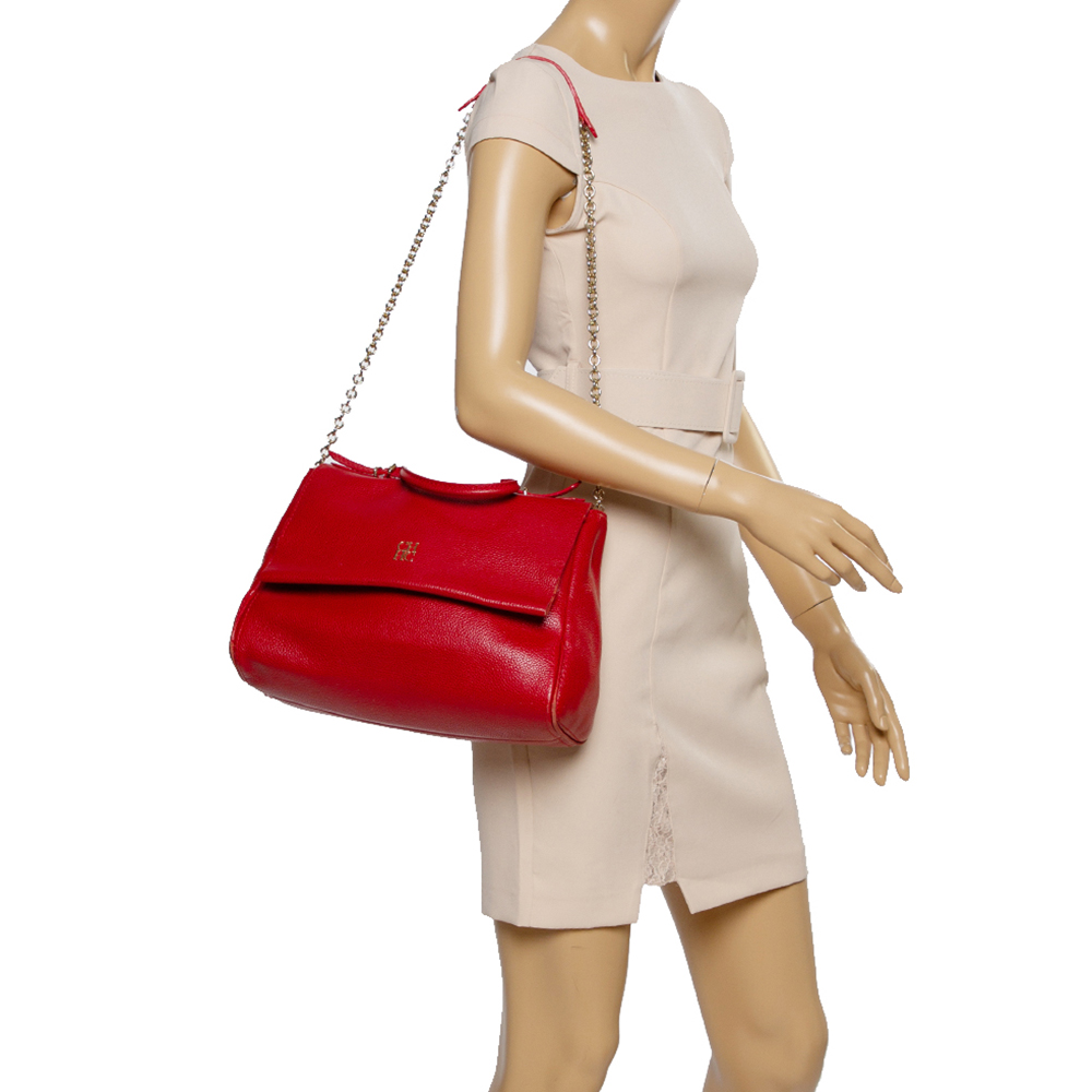 

Carolina Herrera Red Leather Minueto Flap Bag