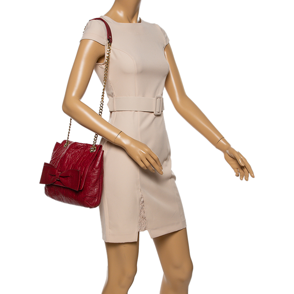 

Carolina Herrera Red Monogram Leather Audrey Shoulder Bag