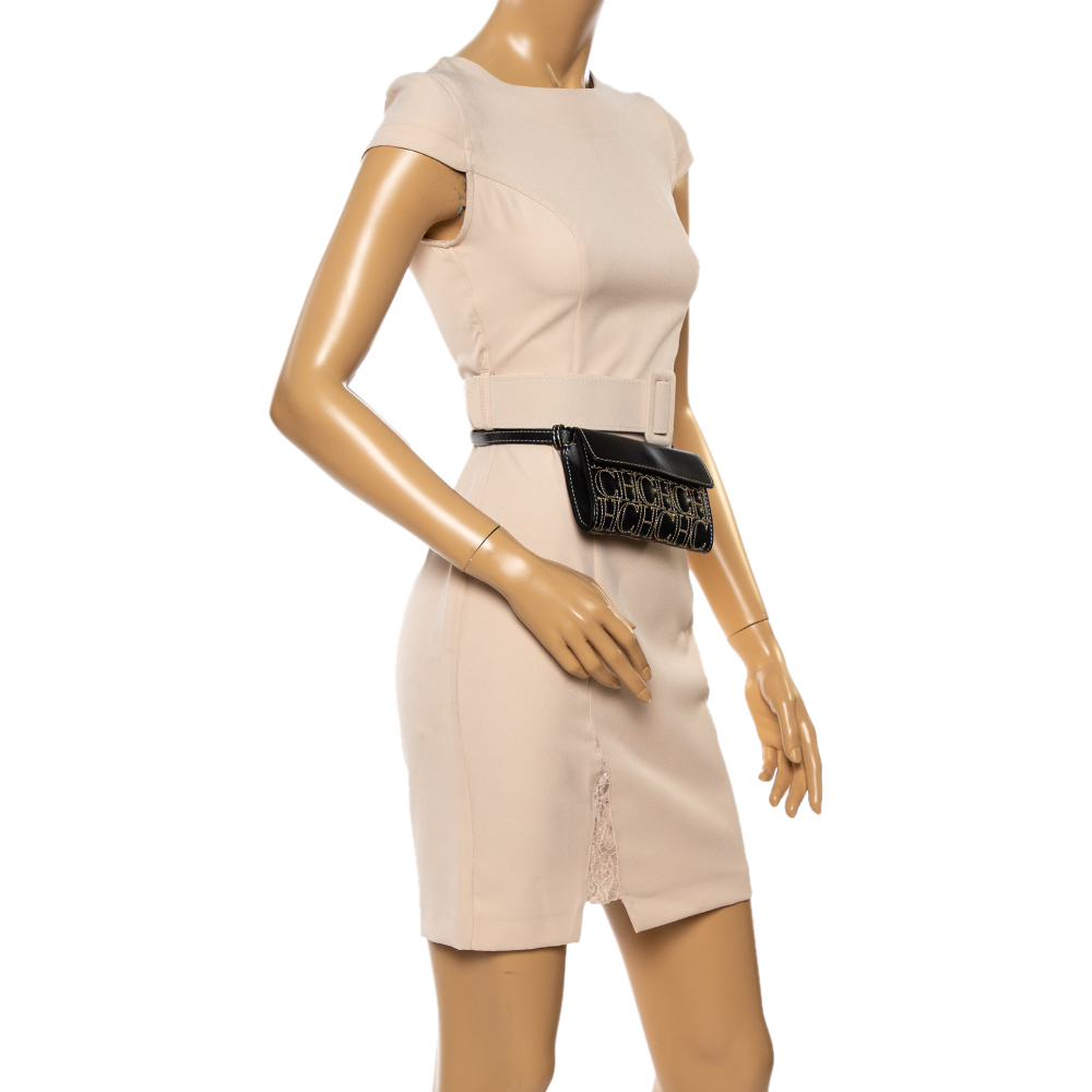 

Carolina Herrera Black Monogram Leather Belt Bag
