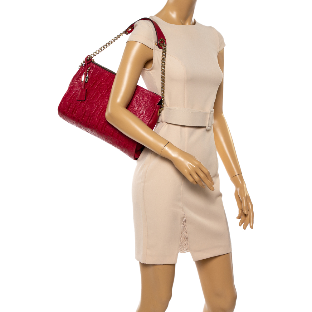 

Carolina Herrera Red Monogram Leather Shoulder Bag