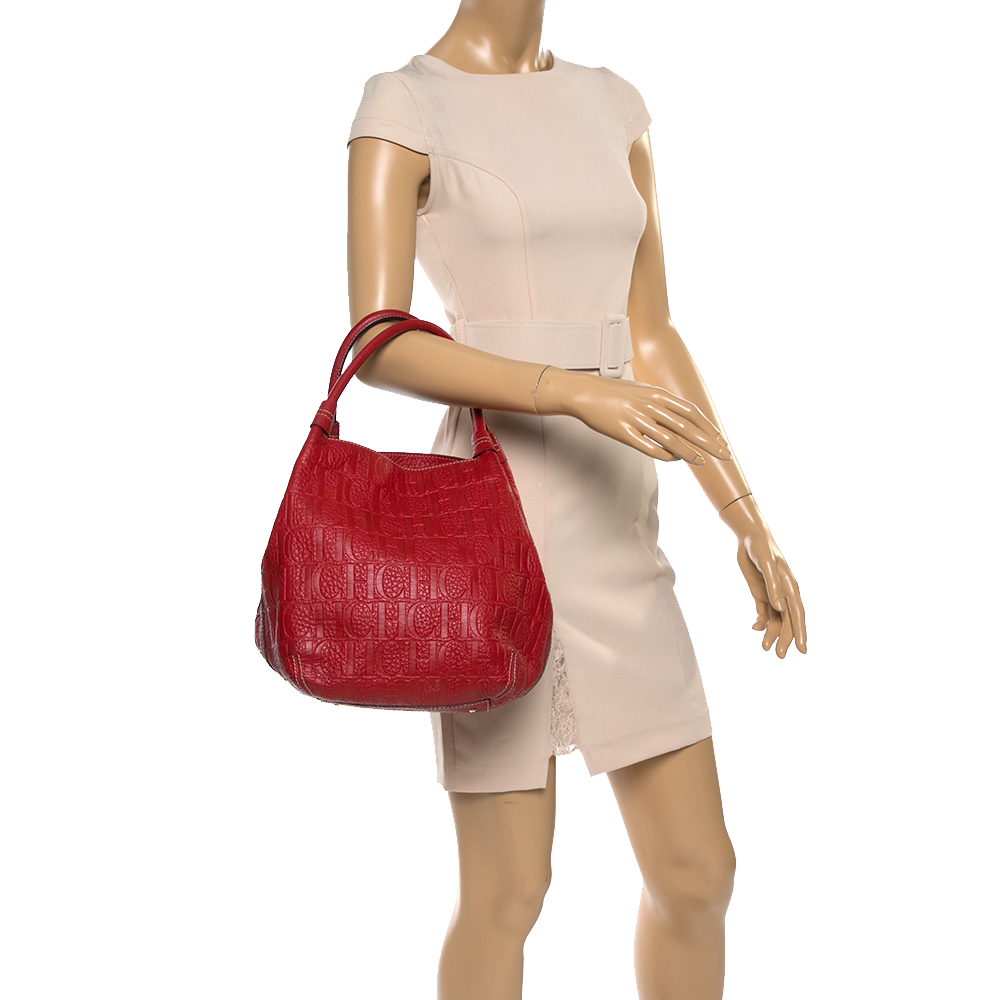 

Carolina Herrera Red Monogram Leather Hobo