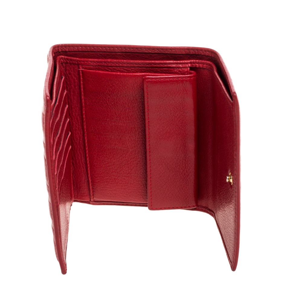 

Carolina Herrera Red Monogram Embossed Leather Trifold Wallet