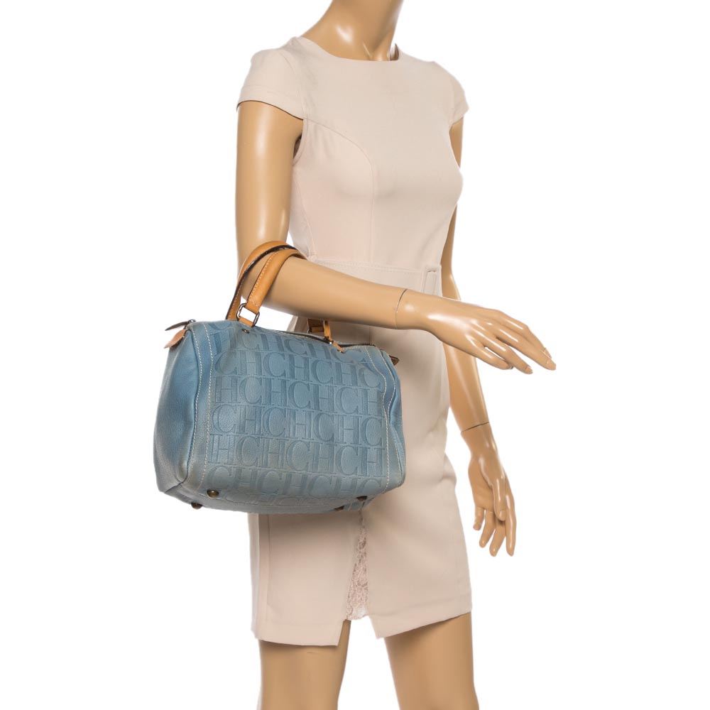 

Carolina Herrera Light Blue Embossed Leather Andy Boston Bag