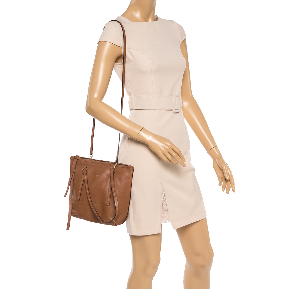 

Carolina Herrera Brown Leather Top Zip Tote
