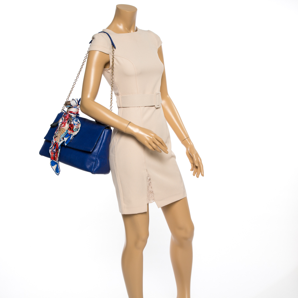 

Carolina Herrera Blue Leather Minuetto Flap Top Handle Bag