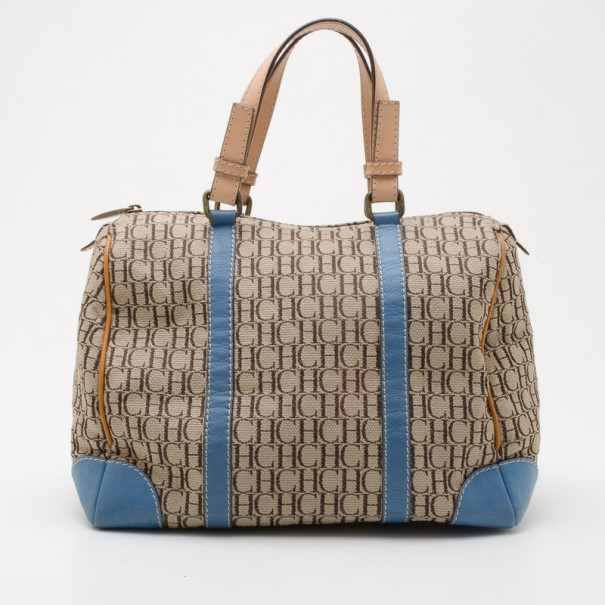 Pre Owned Carolina Herrera Monogram Canvas and Leather Boston