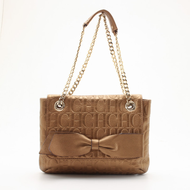 Pre Owned Carolina Herrera 'Audrey' Bronze Monogram Embossed Bag