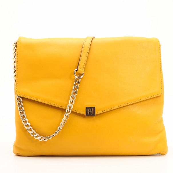 Pre Owned Carolina Herrera Yellow Envelope Shoulder Bag