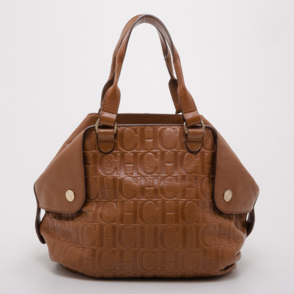 Pre Owned Carolina Herrera Brown Monogram Folded Flap Tote