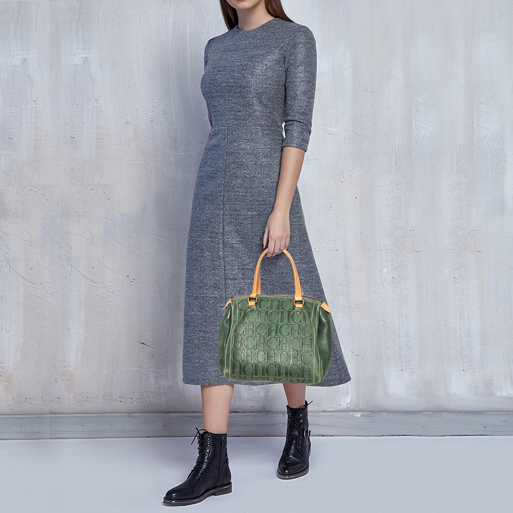 

Carolina Herrera Dark Green Monogram Leather Andy Boston Bag