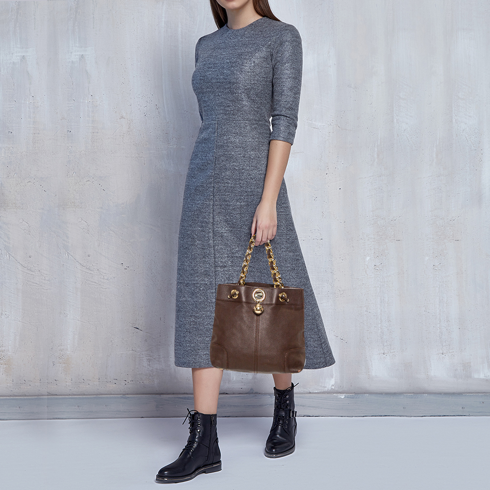 

Carolina Herrera Brown Leather Chain Handle Tote