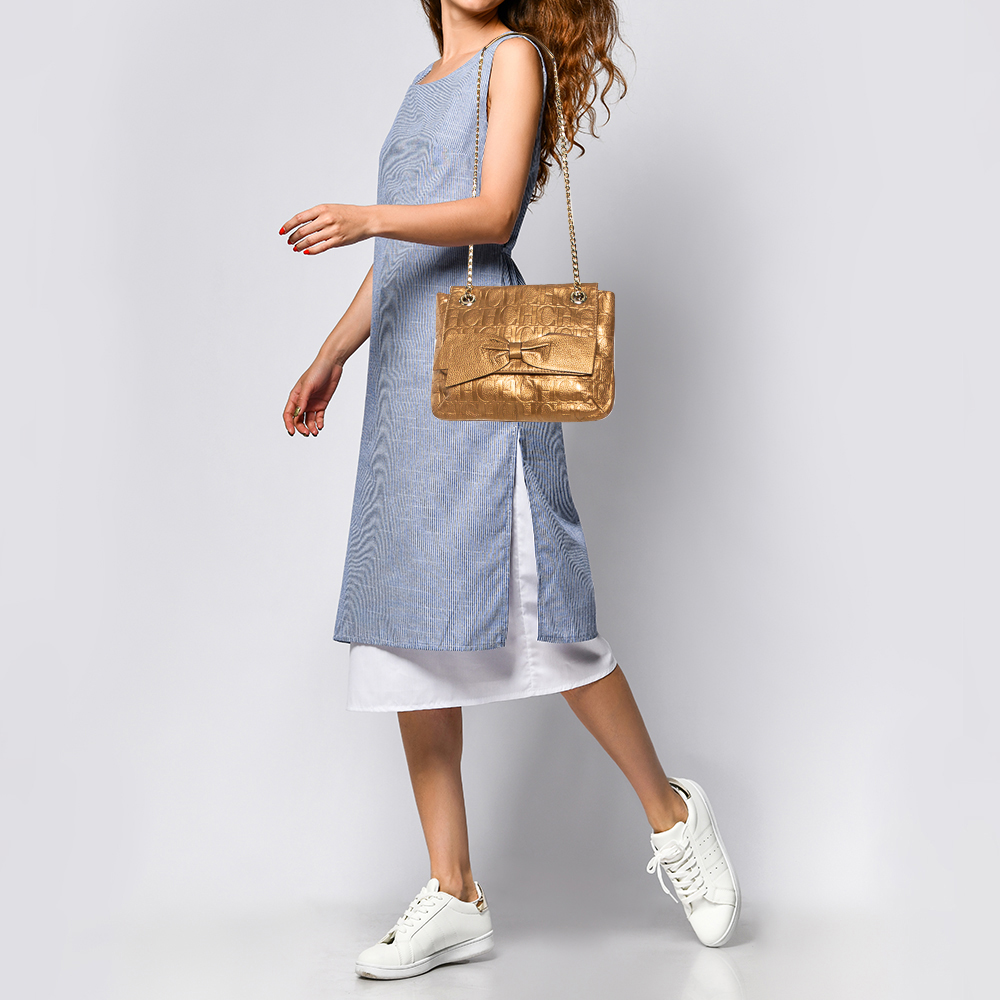 

Carolina Herrera Gold Monogram Leather Audrey Shoulder Bag