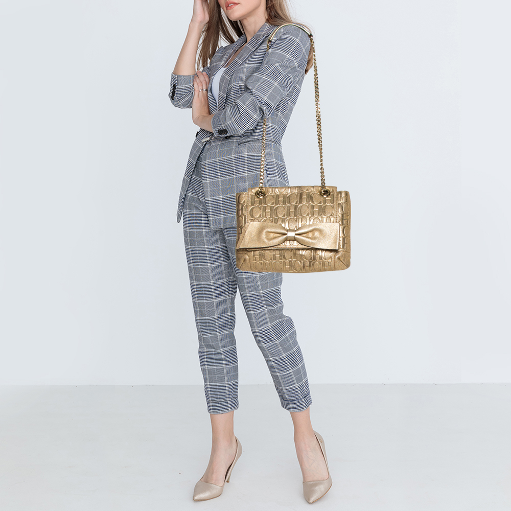 

Carolina Herrera Gold Monogram Leather Audrey Shoulder Bag