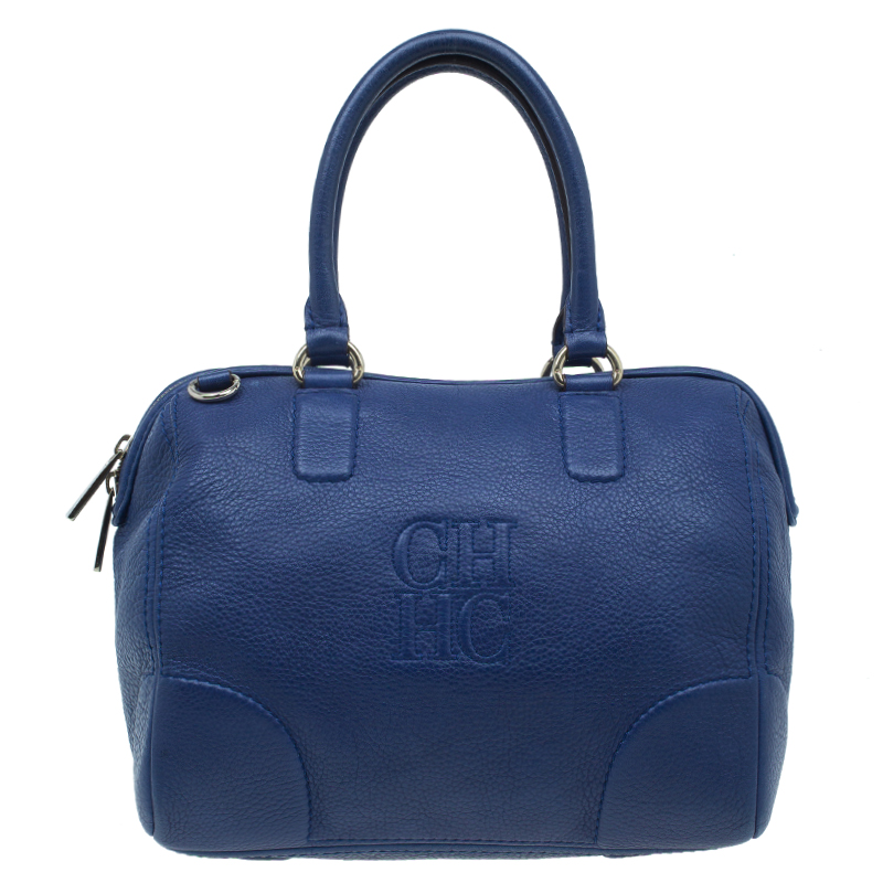 Pre Owned Carolina Herrera Blue Leather Boston Bag