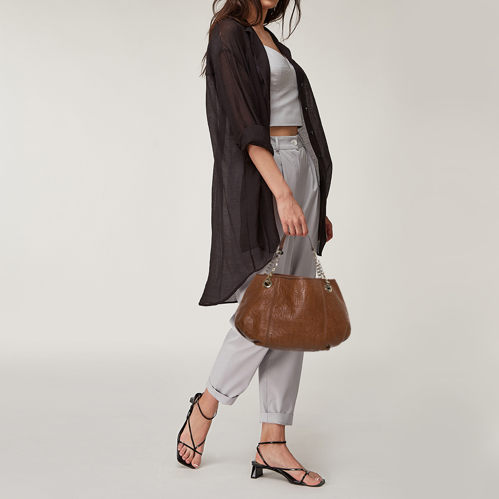 

Carolina Herrera Embossed Leather Chain Hobo, Brown