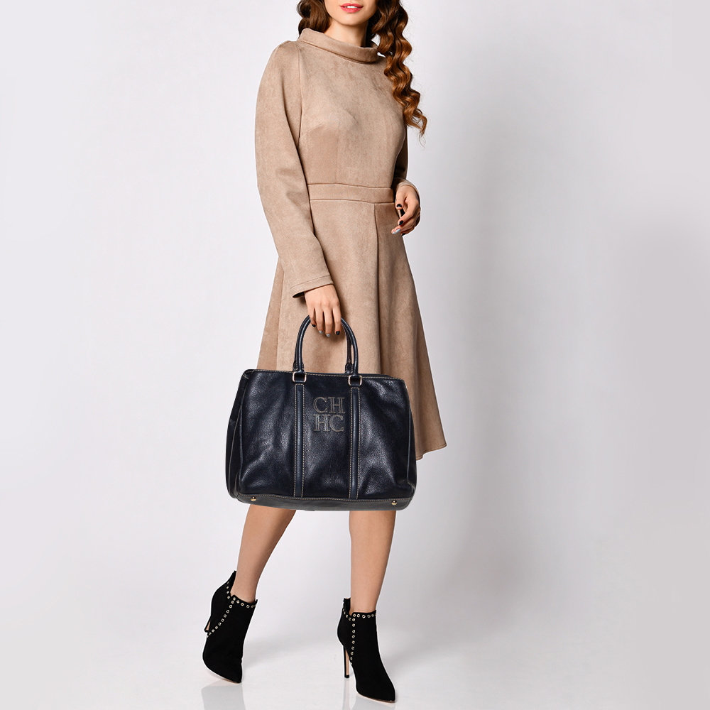 

Carolina Herrera Navy Blue Pebbled Leather Large Matteo Tote