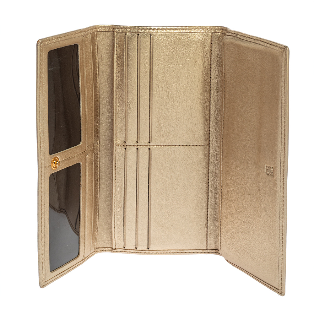 

Carolina Herrera Gold Floral Embossed Leather Trifold Continental Wallet